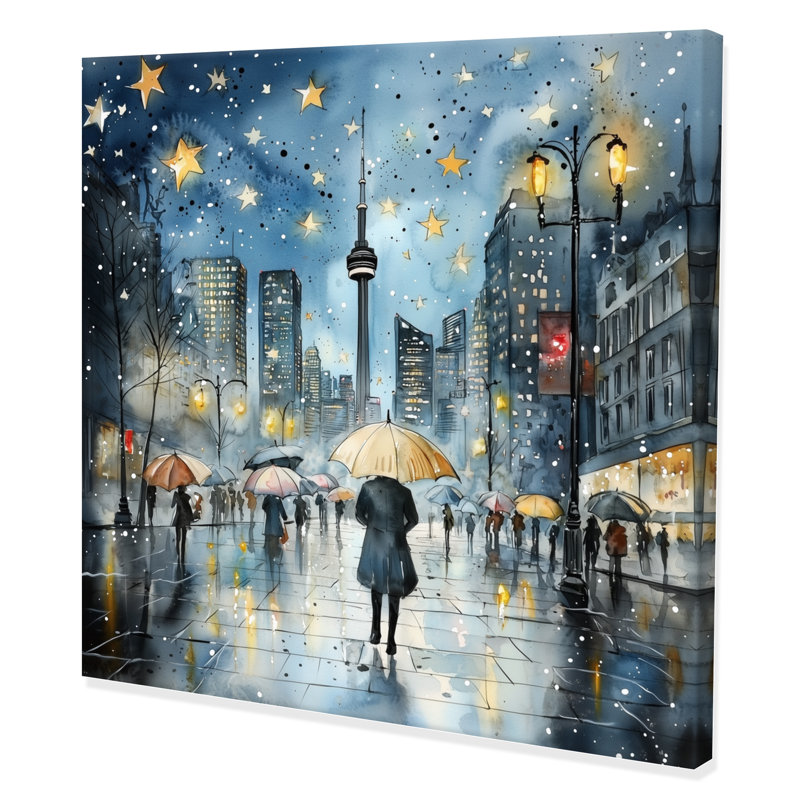 Vue nocturne de Toronto de la tour Cn I - art mural de Toronto, H 30 po x l 30 po, Toile tendue, Ne s’applique pas