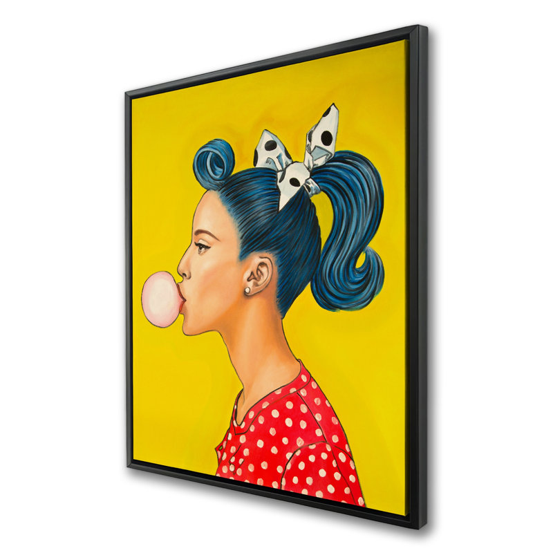 «Retro Woman with Beautiful Ponytail» - Toile encadrée bleue
