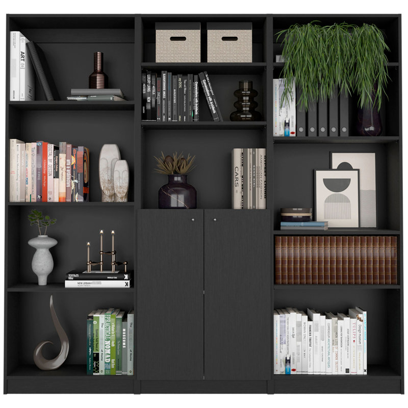 3 bibliothèques de salon en noir - Ensemble de 3 pièces élégantes et élégantes pour le rangement
