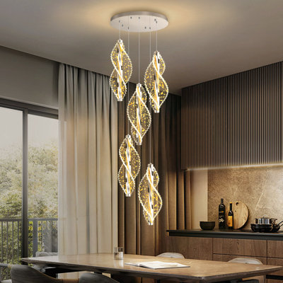 Lustre 5 lumières DEL moderne en acrylique argenté