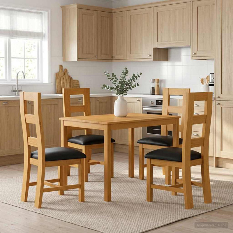Solid Oak Dining Set, Black, Black, Black, Black
