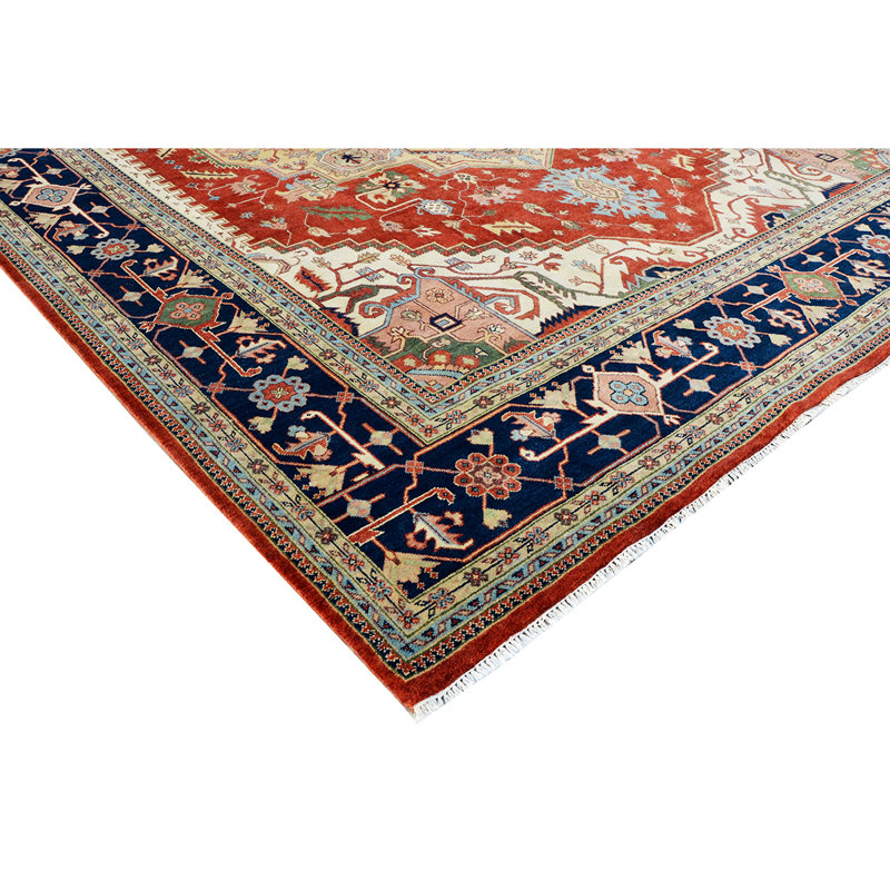Tapis rouille / beige / bleu tissé à la main de haute qualité, Rectangle 10 pi x 14 pi