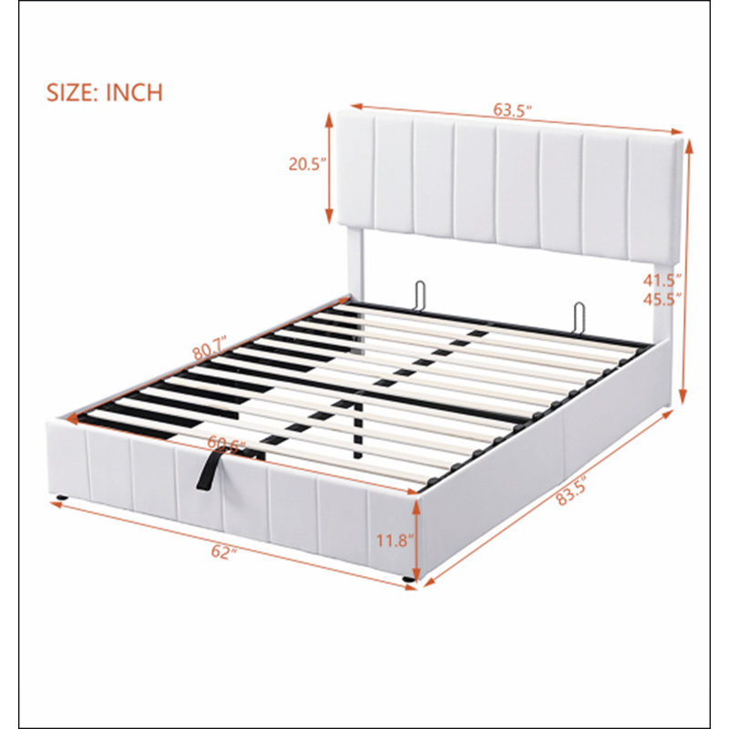 Upholstered Platform Bed With A Hydraulic Storage System, White