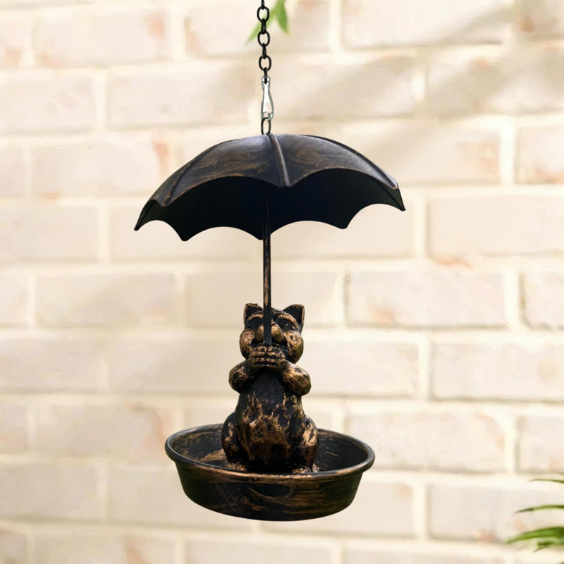 Mangeoire à oiseaux rétro en métal avec parasol suspendu pour l'extérieur, bain bronze, brun, B