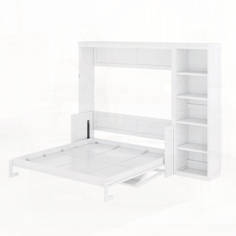 Lit escamotable avec bureau et bibliothÃ¨que, White, Queen