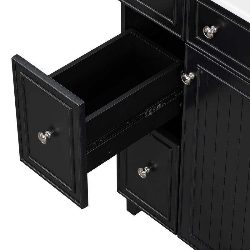 Jeanneke 24'' Single Bathroom Vanity with Ceramic Top, Black, Silver