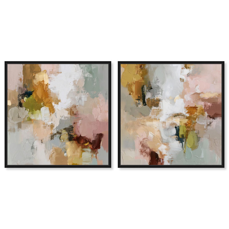Swirl of Joy Set Canvas Print Neutral Wall Decor Set by Art Remedy, Black Frame, 12 x 12, H 17 po x l 17 po, Black Frame