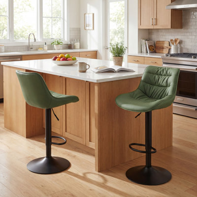 Latiera Swivel Adjustable Height Bar Stools Faux Leather Counter Stools with Footrest by Latitude Run