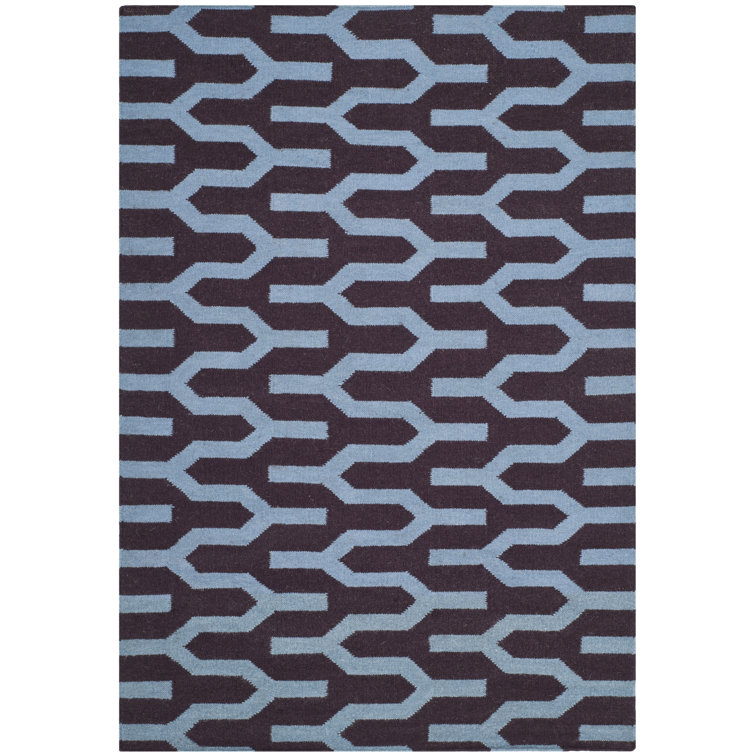 Rodgers Hand Woven Flat Weave Wool/Cotton Geometric Rug in Blue/Purple