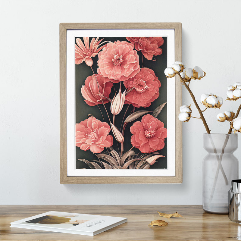 Uplifting Flowers - Wall Art, 48cm H x 36cm W, Oak Picture Frame, White