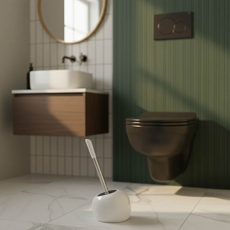 Evideco Pise Stone Toilet Brush And Holder, White