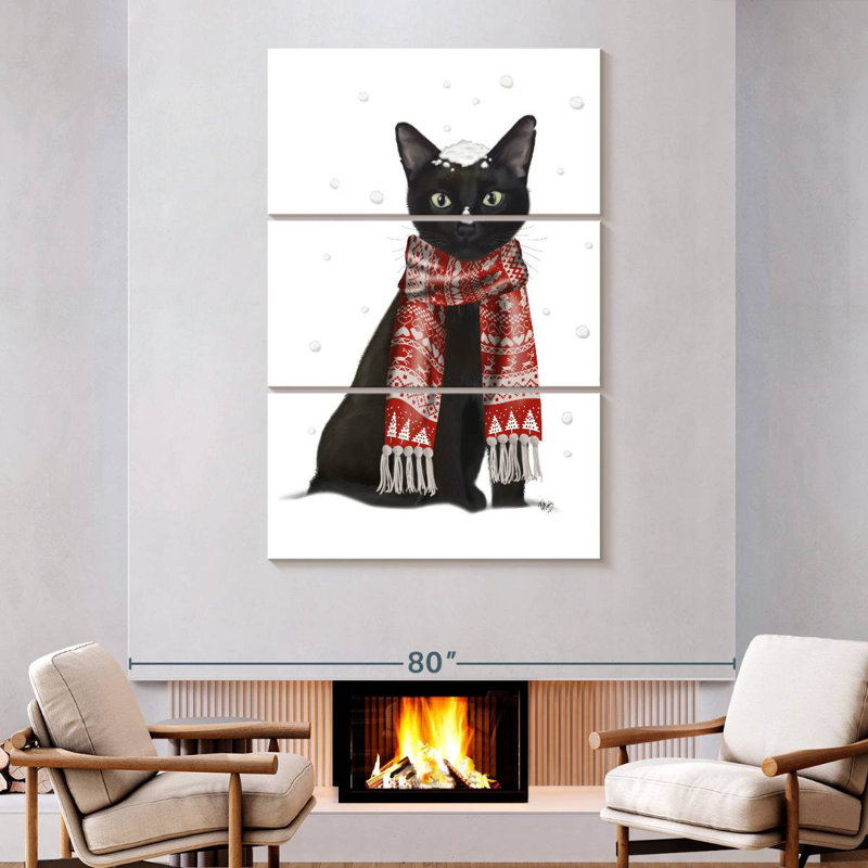 Brampt Black Cat Red Scarf, 74" H x 48" W
