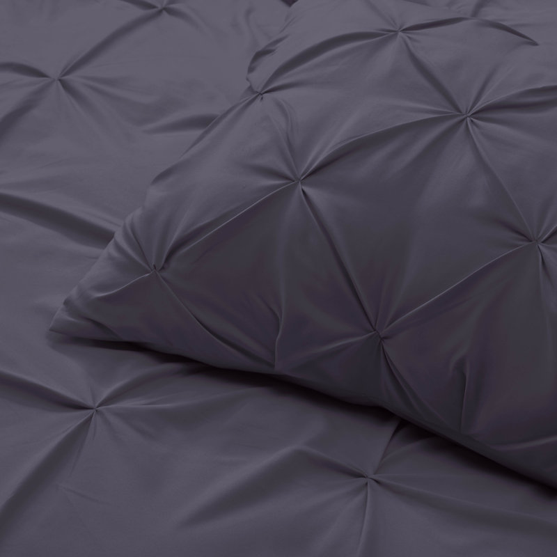 Double Brushed Pleated Duvet Cover Set, Purple Eggplant, Queen Duvet Cover + 2 Standard Pillowcases