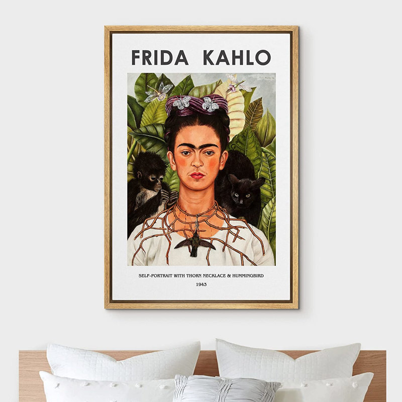 Art mural classique IDÉE4WALL, reproduction d'art sur toile, autoportrait, collier et colibri par Frida Kahlo, Naturel