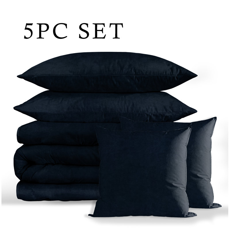  Plush Duvet Cover Set, Queen Duvet Cover + 2 Shams + 2 Pillows, Navy Blue