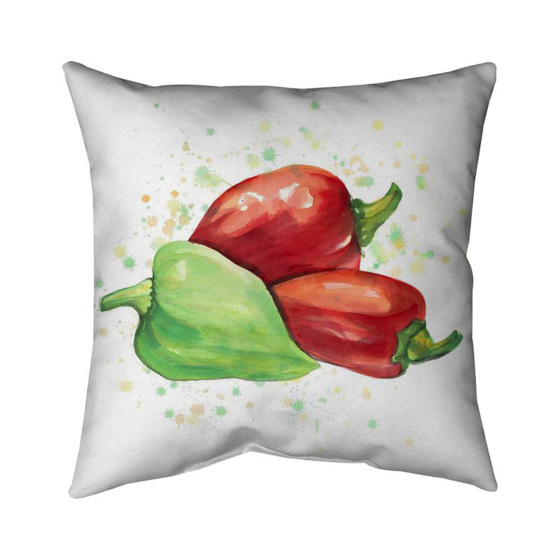 Red Bell Peppers Pillow | Illustrative Kitchen Decor Accent – Outdoor Throw Pillow with Insert, Weather-Resistant