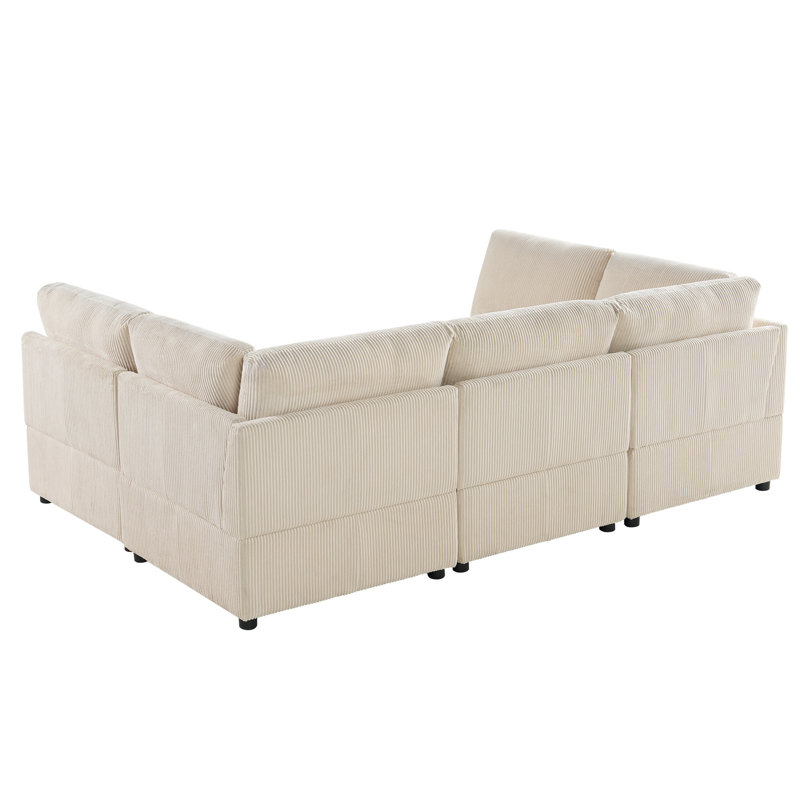 Canapé modulaire surdimensionné de 130 po avec repose-pieds modulaire en velours côtelé de 130 po, beige - sièges profonds de 32 po, 6 places, canapé-lit reconfigurable en U