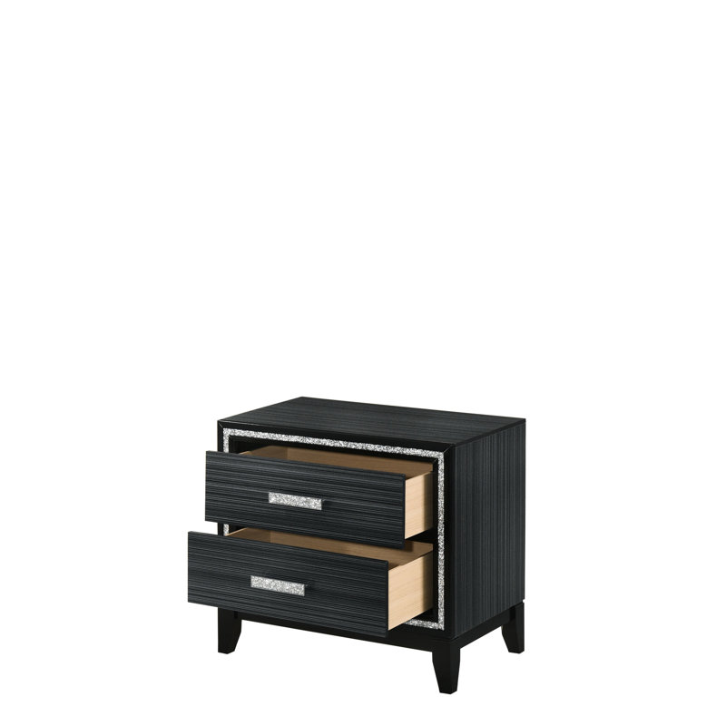 Nightstand, Black - Spacious Drawers With Build And Smooth Functionality For Bedroom Weathered Nightstand Stop Added Peace Of Mind, 17"D X 28"W 26"H, Synthetic