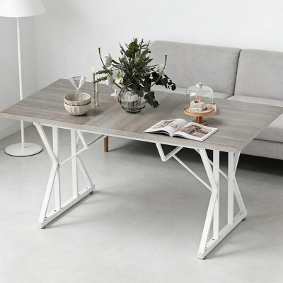 Table de cuisine extensible de style nordique, table de salle à manger extensible, avec base en tréteaux robuste