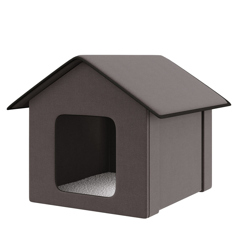 Maison pour chat chaleureuse, pour l'intérieur et l'extérieur, isolée et portative, imperméable en brun, avec rembourrage en molleton chauffant