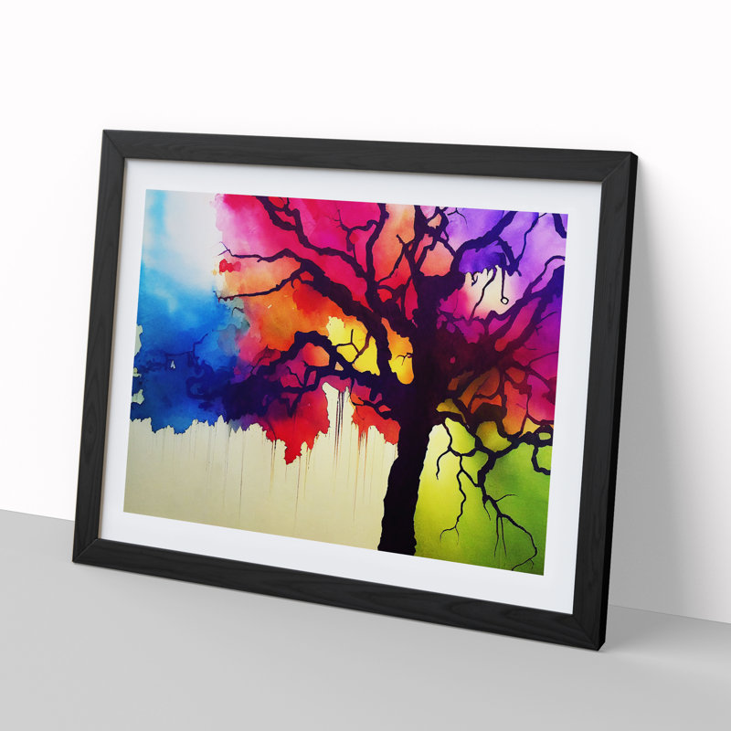 XH1022-8655X Super Colourful Tree Abstract - Single Picture Frame Painting, Black, 46cm H x 64cm W x 2cm D