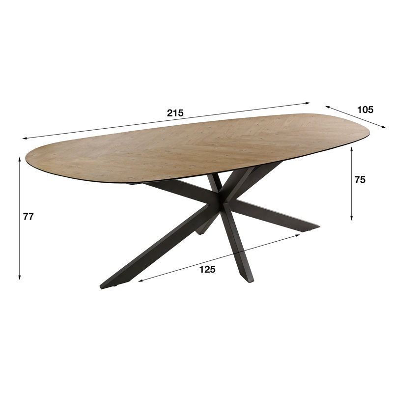 Maris Teak Solid Wood Top Metal Base Dining Table, 77cm H x 215cm L x 105cm W