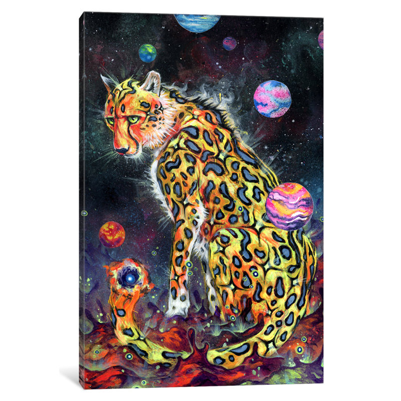 « space guépard », peinture sur toile tendue, H 60 po x l 40po x P 1,5 po
