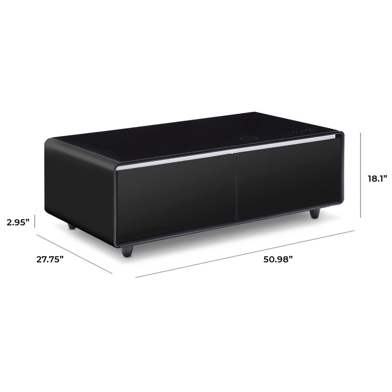 Black High Gloss Smart Coffee Table with Storage and Built-in Fridge