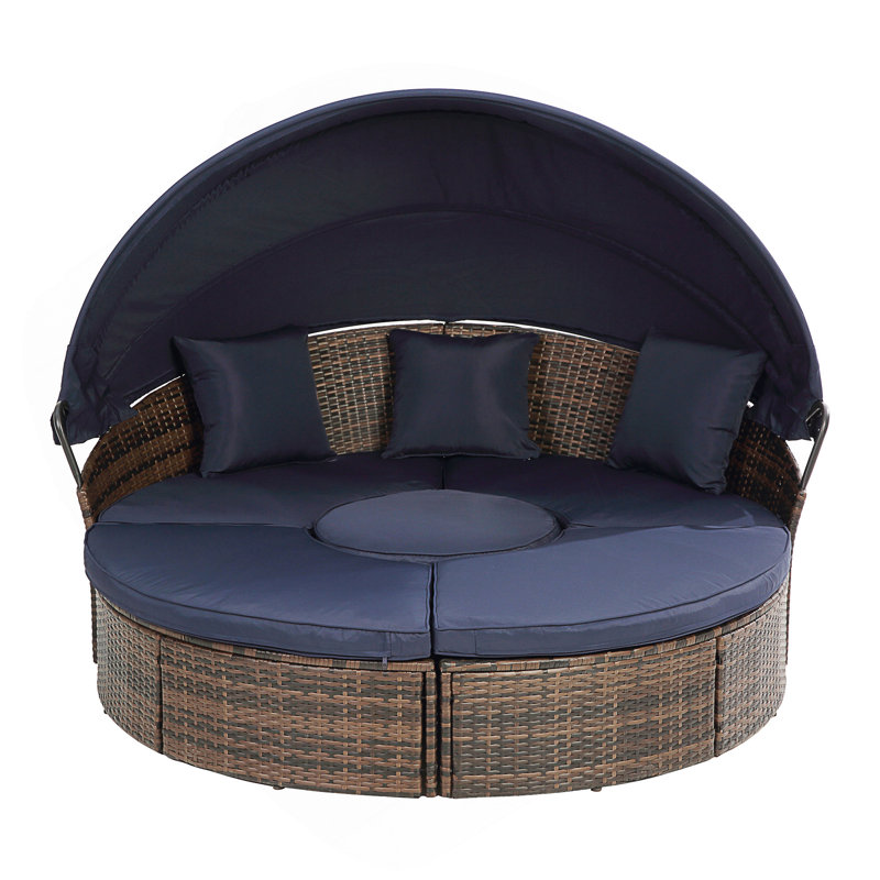 Outdoor Sectional Lift With Coffee Table, Outdoor Daybed With Canopy, Navy Blue