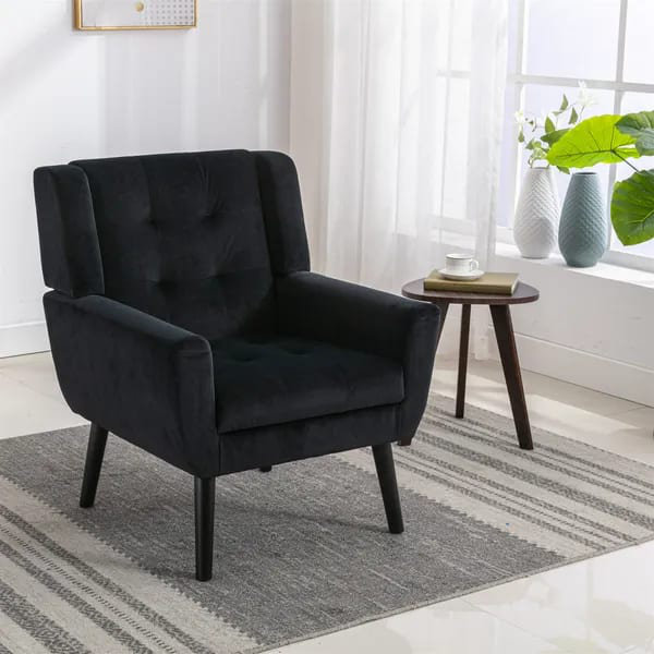 Fauteuil d'appoint moderne avec velours doux moderne et ergonomique, Noir