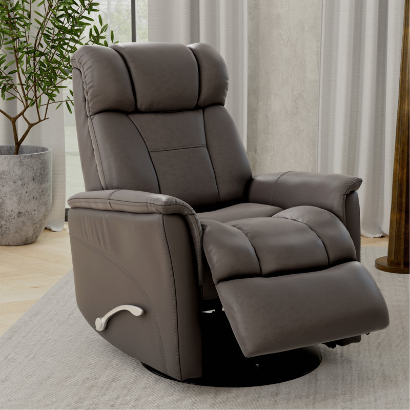Global Home Swivel Glider Recliner With Manual Adjustable Headrest & Footrest In Faux Leather Bentley, Dark Gray