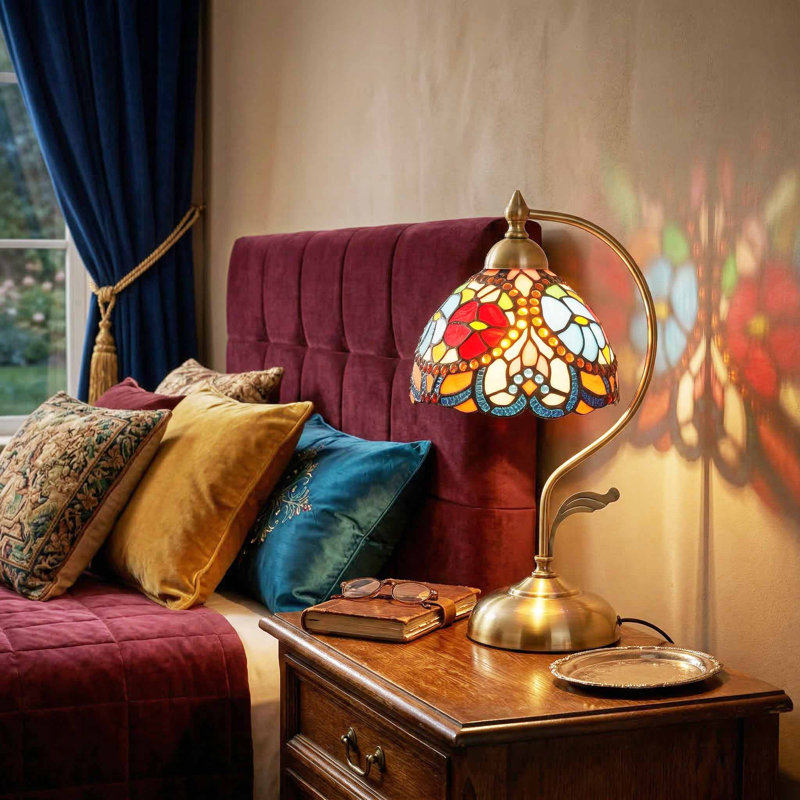 Charming Floral Stained Glass Table Lamp With Bulb And Switch Control