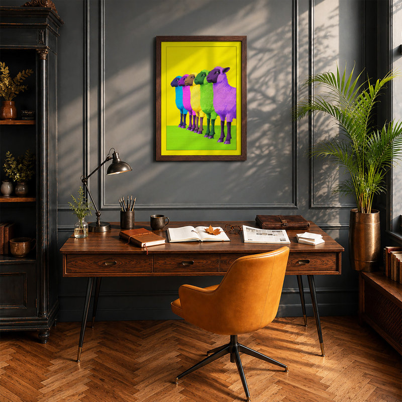 Rainbow Llama Trio Modern - Print, A4 - 29.7 x 21.0 cm, Walnut