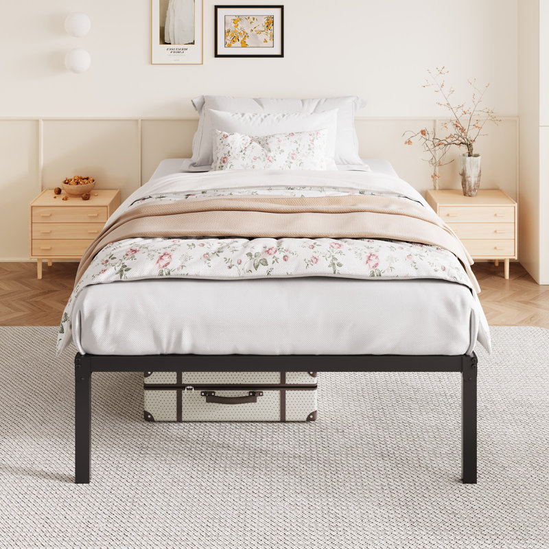 Structure de lit moderne en métal, sans tête de lit, sans sommier, Lit simple, 14"