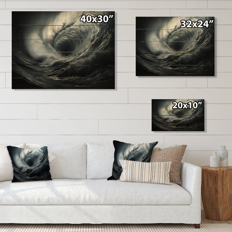 Danse tempête grise dans la tempête III - impression de paysages sur bois de pin naturel, H 24 po x l 32 po x P 0,78 po