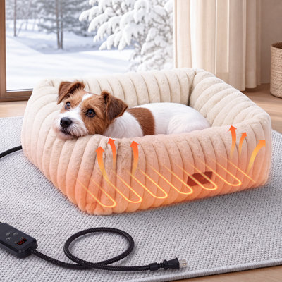 Lit chauffant pour chats et petits chiens, en tissu peluche doux, confortable et chauffant, avec minuterie et température réglables, et matelas chauffant électrique amovible.