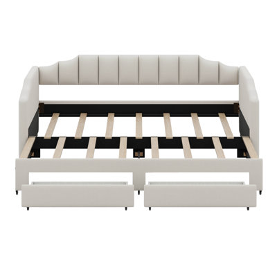 Twin XL Daybed With Storage Drawers & Trundle, Upholstered Extendable Daybed With LED Lights