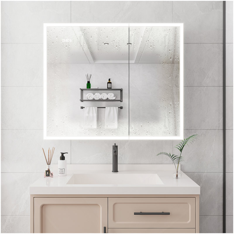 Medicine Cabinet With LED Vanity Mirror, Anti-Fog Recessed Or Surface Mount, H 36 po x l 30 po x P 6 po