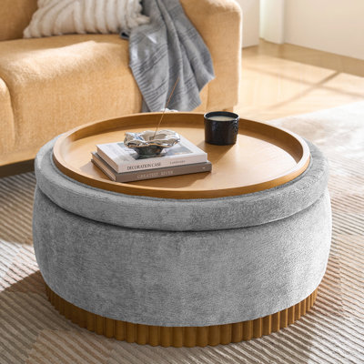 Repose-pieds rond avec rangement réversible en bois massif l 35 po Lessman