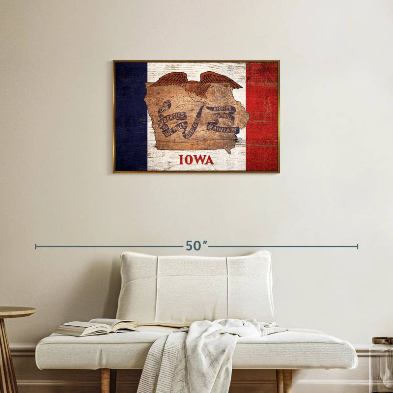 Carte d'État sur le drapeau de l'Iowa, Cadre flottant doré, 31 po x 21 po