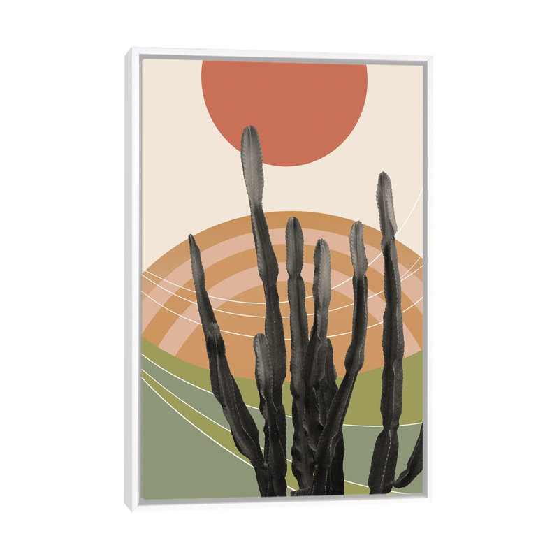 Cactus dans le désert III - reproduction d'art murale - toile encadrée, H 26 po x l 18 po, Blanc