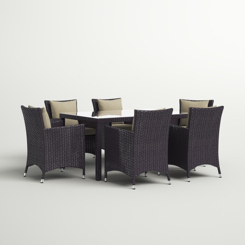 Modway Sojourn 7 Piece Dining Set, 29.5" H x 59" W x 39.5" D, Mocha