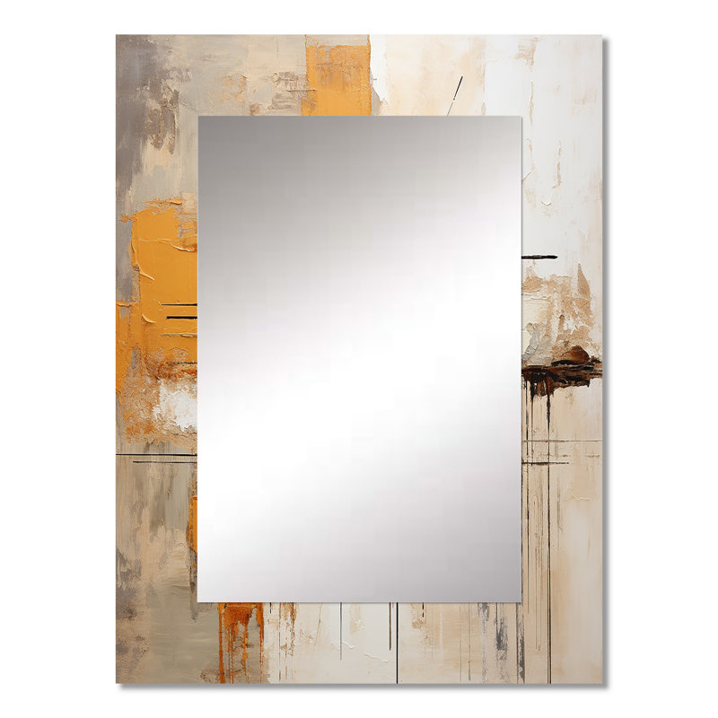 Orange Impressions II - Abstract Collages Decorative Wall Mirror, Yellow Mirror, Printed Metal Art, 32" x 24"