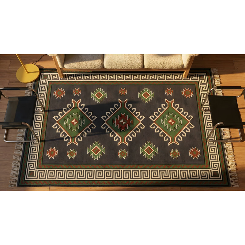 Antique Tribal Geometric Large Long and Narrow Size Indian Flatweave Dhurrie Rug