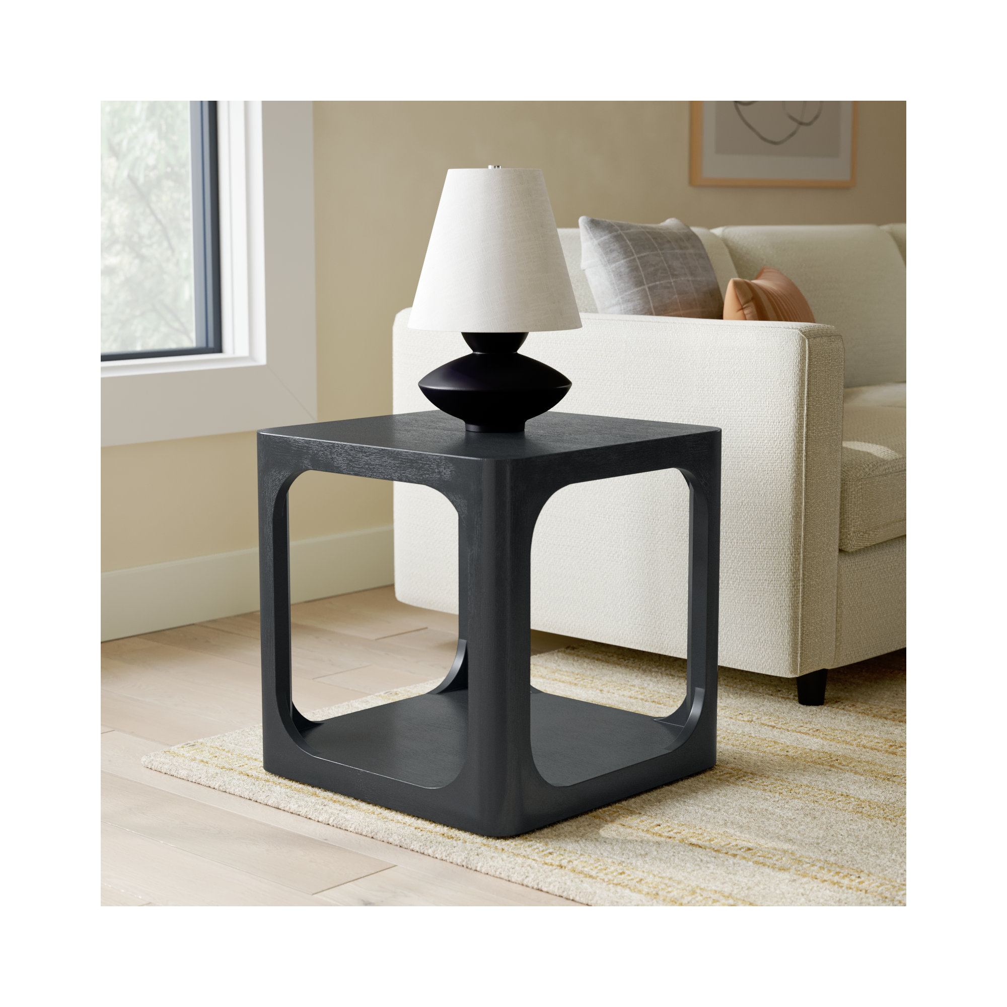 Sybil Solid Wood End Table, 22" x 18", Black