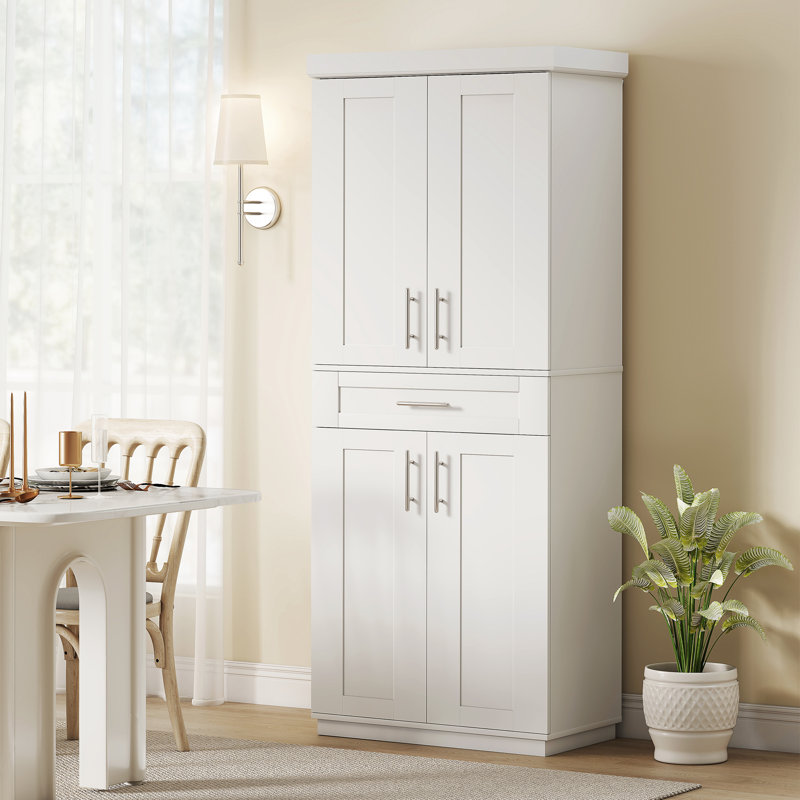Garde-manger avec tablettes réglables, armoire de rangement avec portes et tiroir pour la cuisine et le salon