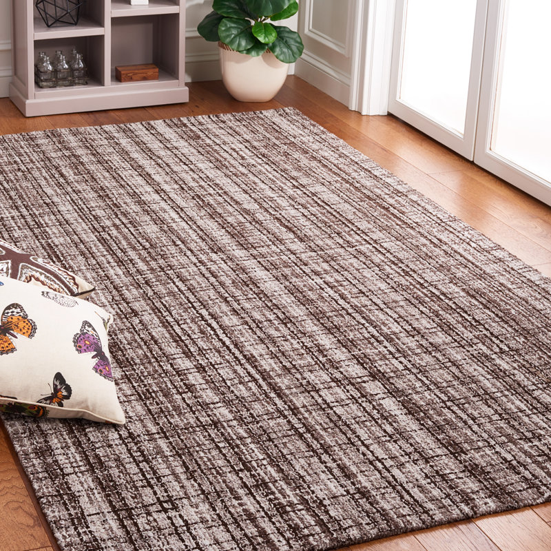 Nathasia Abstract Hand Tufted Wool/Cotton Plaid Rug in Brown/Gray, Rectangle 5' x 8'