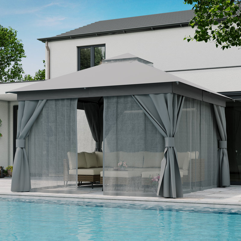 Pavillon de jardin en acier, Gris, H 112,8 po x l 144 po x P 144 po