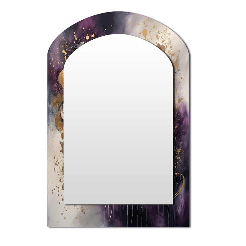 Gold Purple Transcendent Liquid Ink - Marble Asymmetrical Decorative Mirror, Modern Freeform Large Wall Mirror, Printed Metal Art