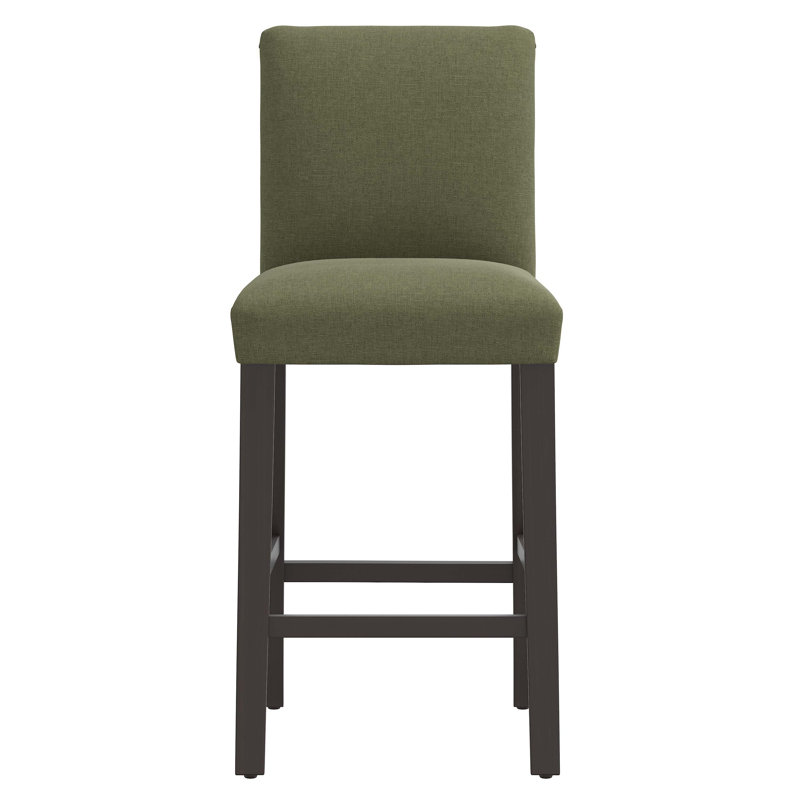 Tabouret de bar et de comptoir Hadrien, Tabouret de bar (siège d'une hauteur de 31 po), Lin laurier texturé Zuma, Bois noir
